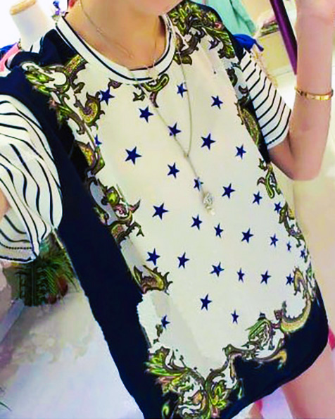 star-floral-print-blouse-chiffon-short-sleeve-shirt-casual-elegant-vantage-tops-brand