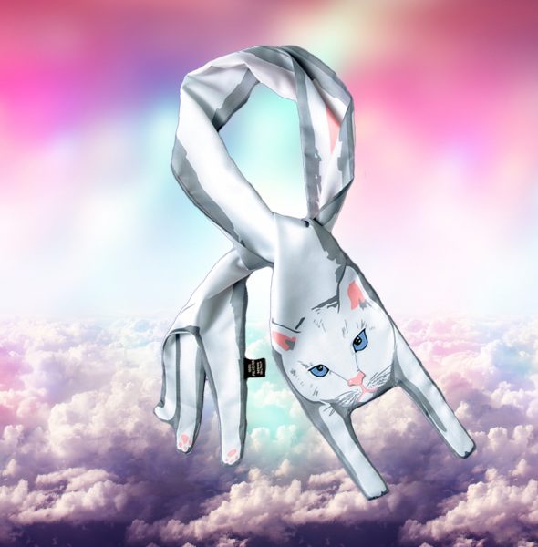 1 White cat scarf in clouds