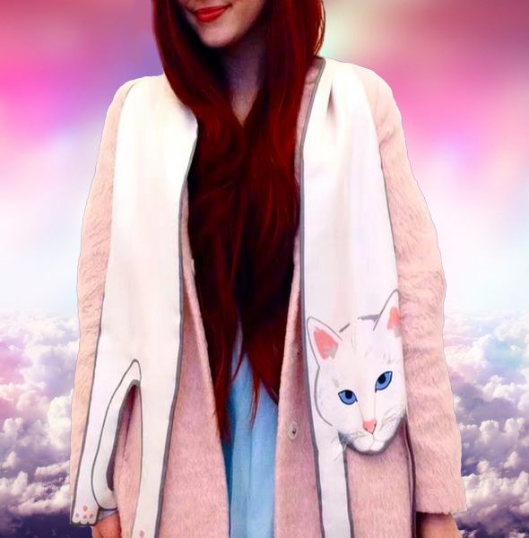 4 White cat scarf in clouds